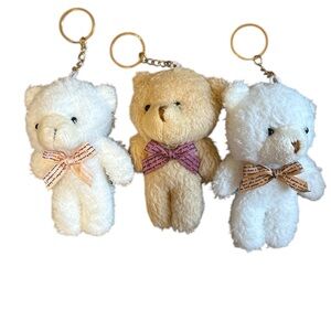 Plush Teddy Bear Keychains With Bow Tie Soft & Adorable